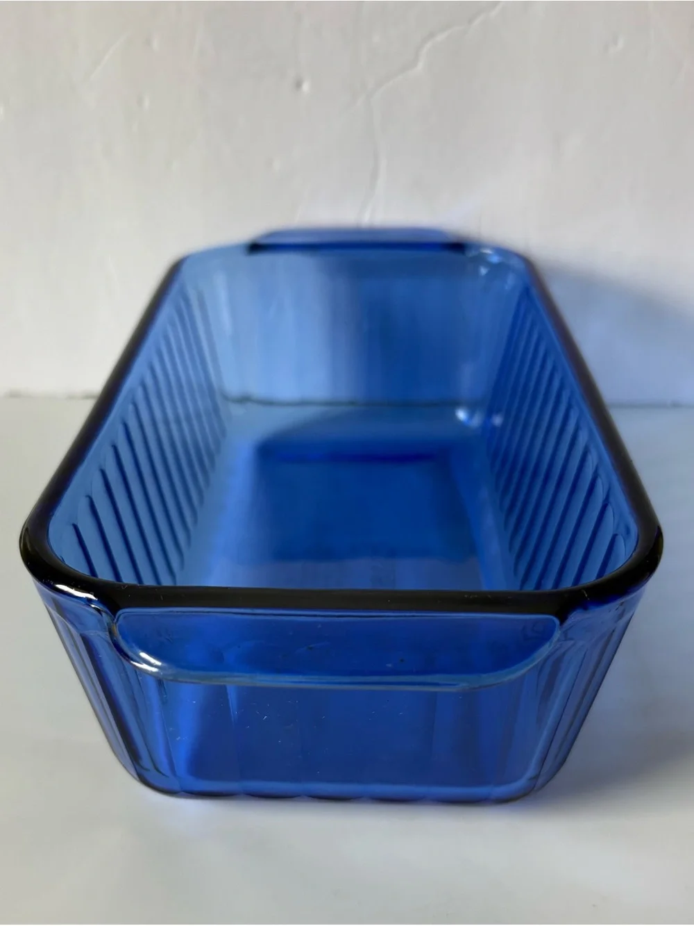 Pyrex Cobalt Blue Ribbed Glass Loaf Pan Baking Dish 1.5 qt   213-S